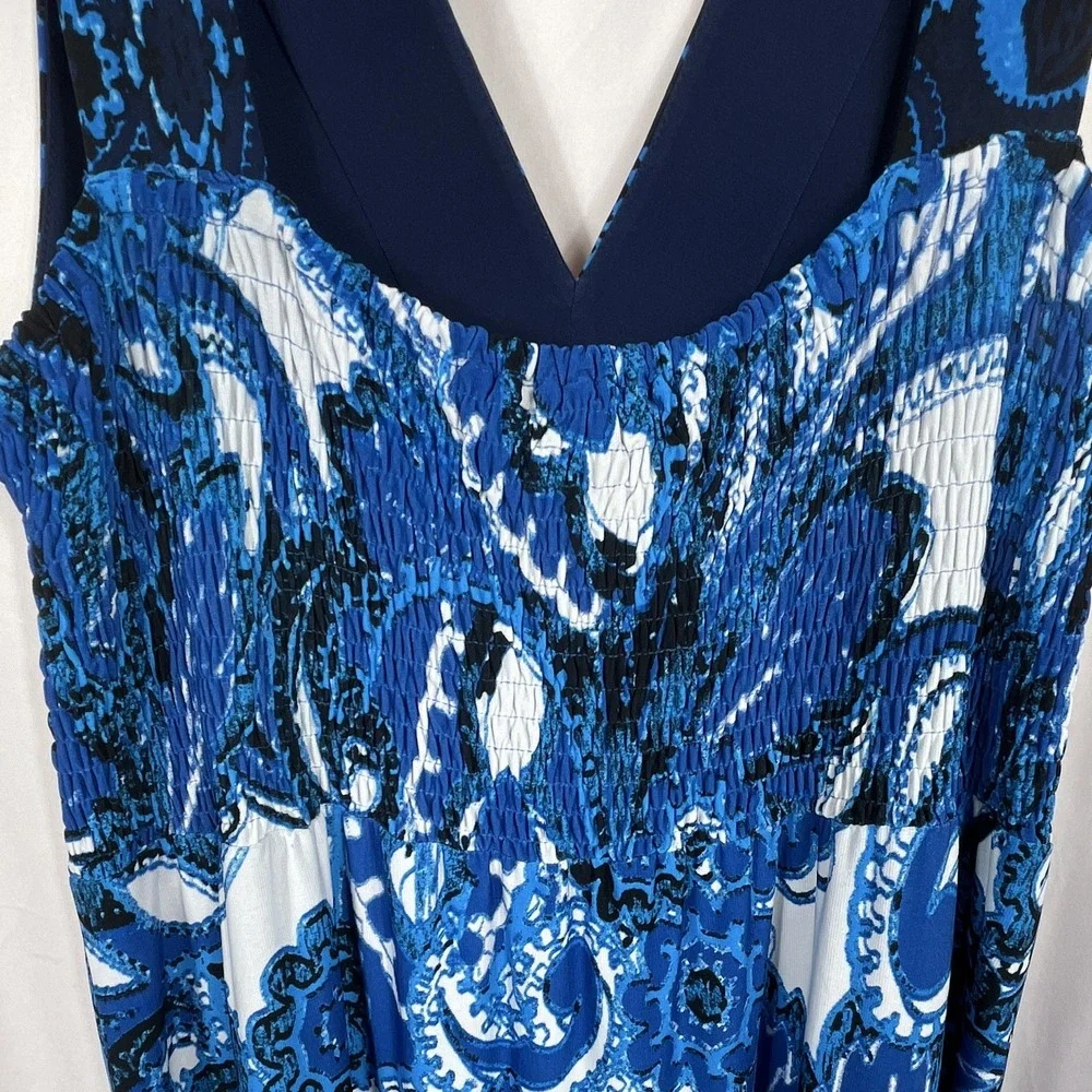 Style&co.  Size 0X Maxi Dress Paisley Beaded Blue White Black Sleeveless V-Neck‎